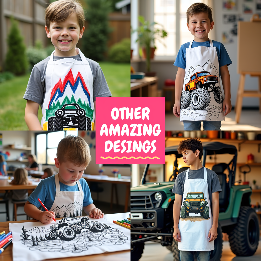Apron Coloring Kit with 10 Fabric Markers - Monster Truck