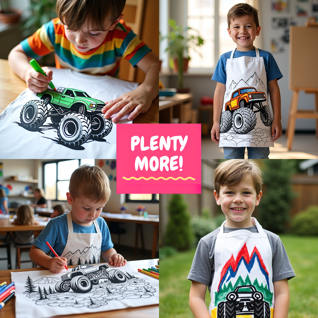 Kid's T-shirt Coloring Kit with 10 Fabric Markers - Off-road Adventure