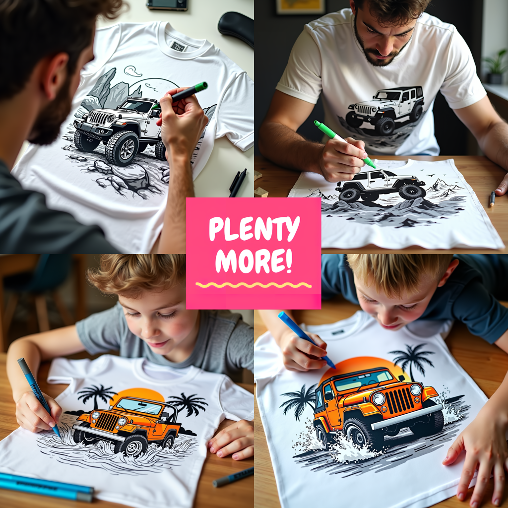 Unisex T-shirt Coloring Kit with 10 Fabric Markers - Off-road Adventure