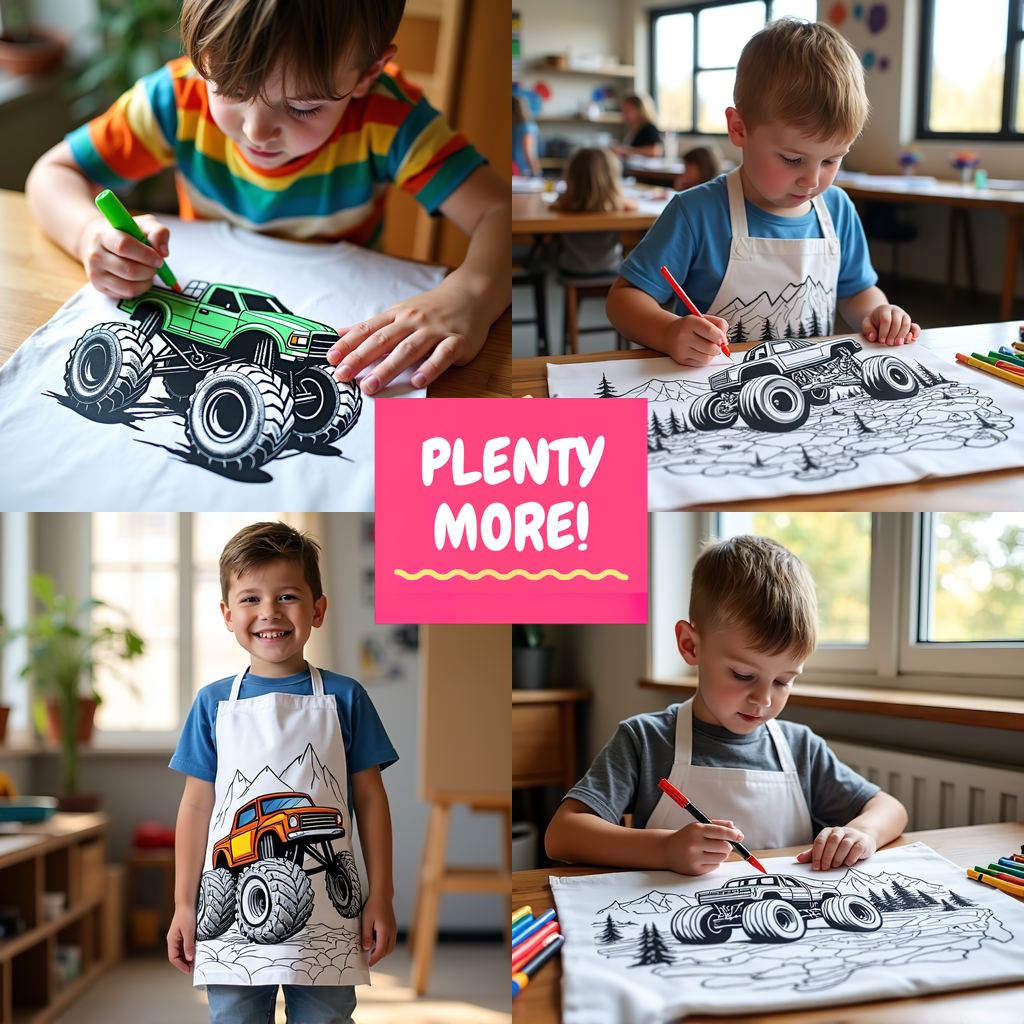 Kid's T-shirt Coloring Kit with 10 Fabric Markers - Monster Truck