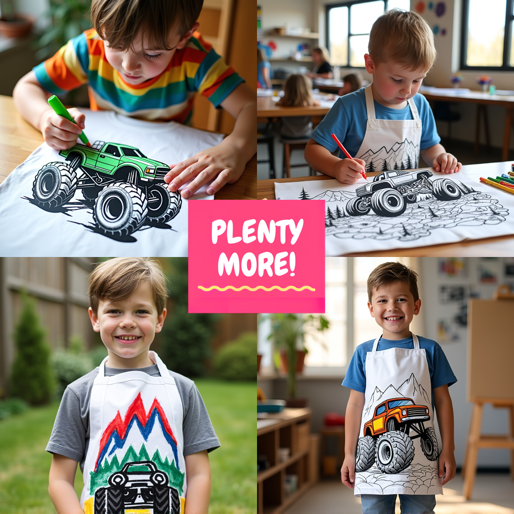 Kid's T-shirt Coloring Kit with 10 Fabric Markers - Monster Truck