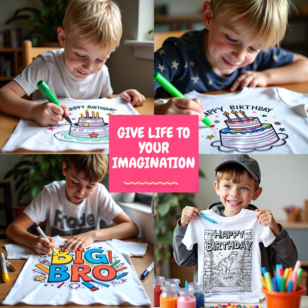 Kid's T-shirt Coloring Kit with 10 Fabric Markers - Birthday Cake