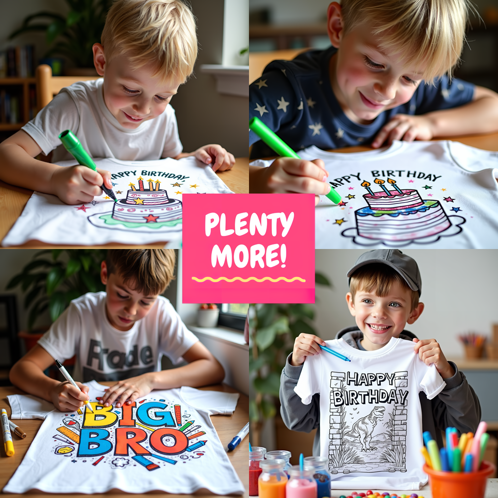 Unisex T-shirt Coloring Kit with 10 Fabric Markers - Birthday Cake