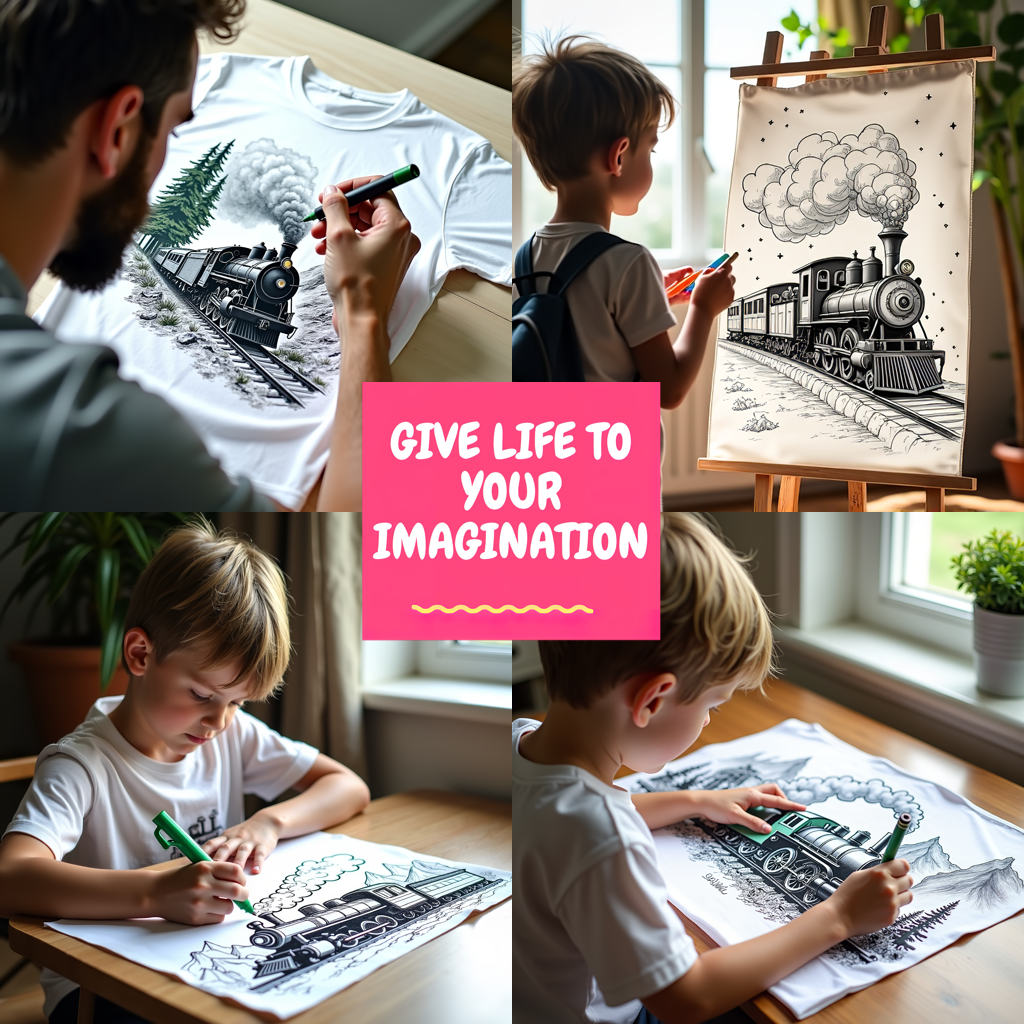 Blanket Coloring Kit with 10 Fabric Markers - Train