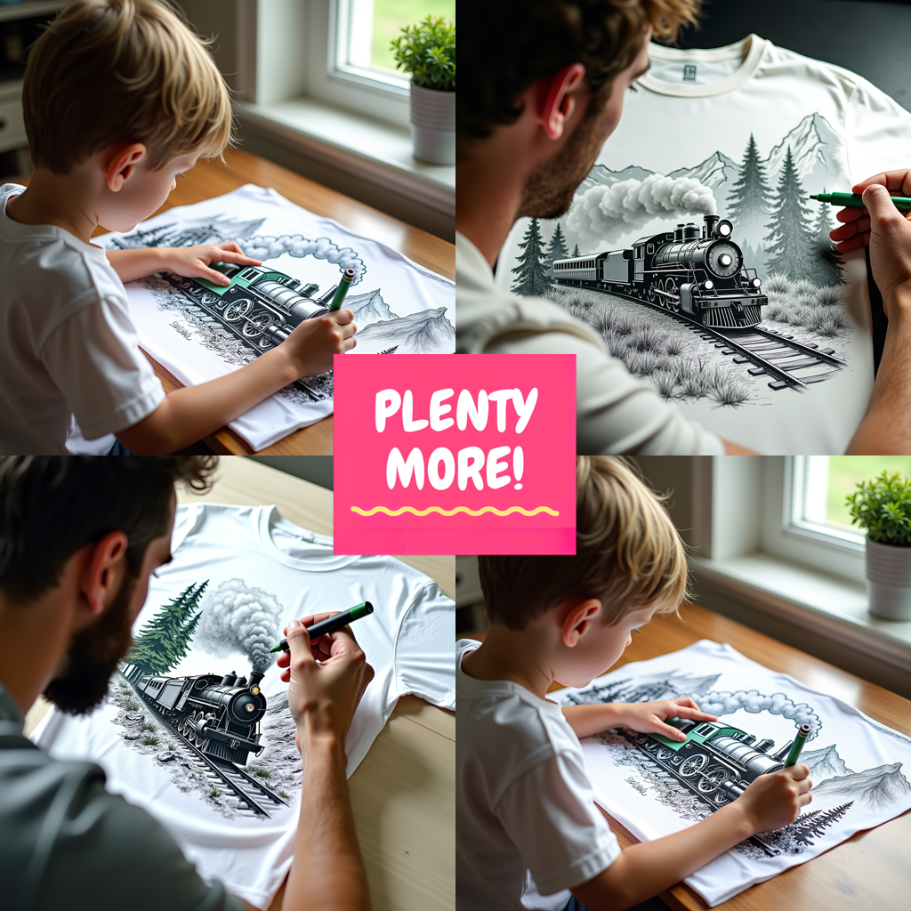 Unisex T-shirt Coloring Kit with 10 Fabric Markers - Steam Train