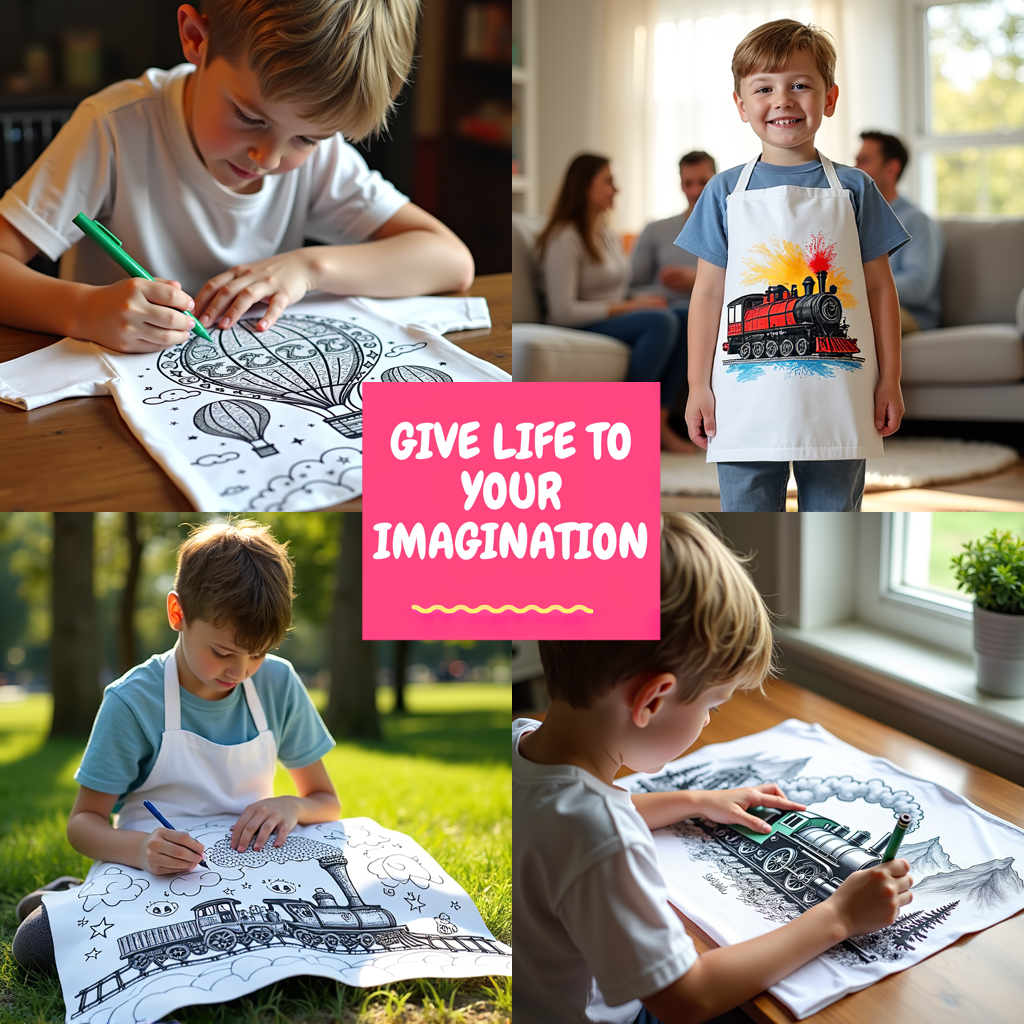 Kid's T-shirt Coloring Kit with 10 Fabric Markers - Train