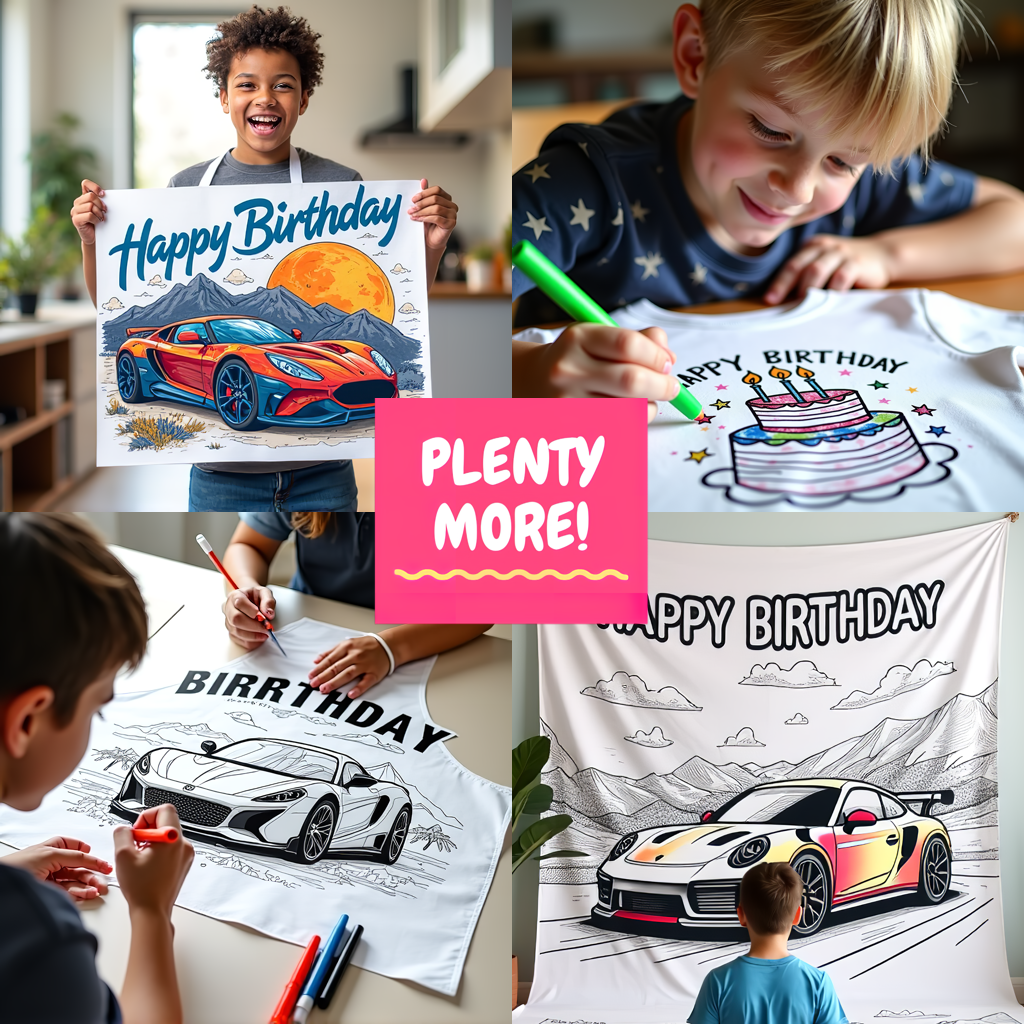 Indoor Wall Tapestries Coloring Kit with 10 Fabric Markers - Birthday Bear