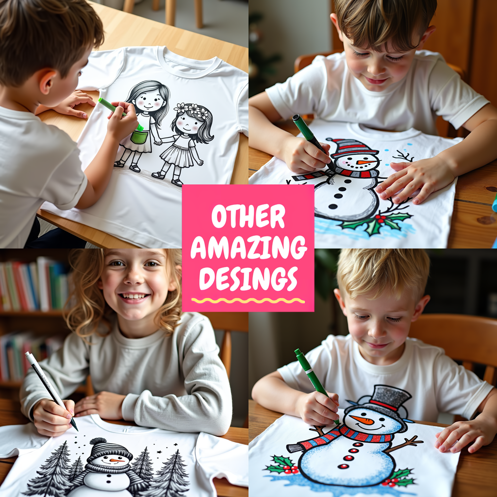 Kid's T-shirt Coloring Kit with 10 Fabric Markers - Christmas Snowman