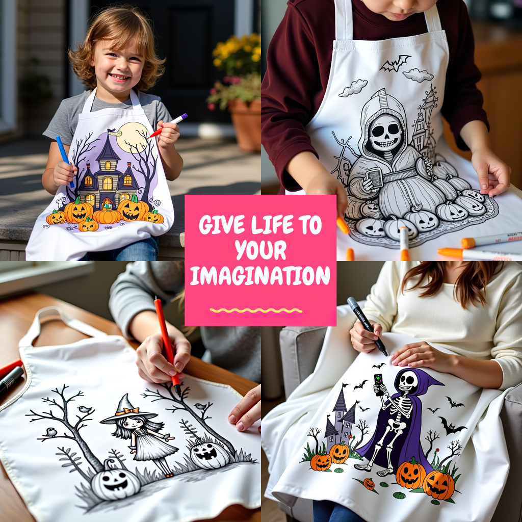 Apron Coloring Kit with 10 Fabric Markers - Skeleton