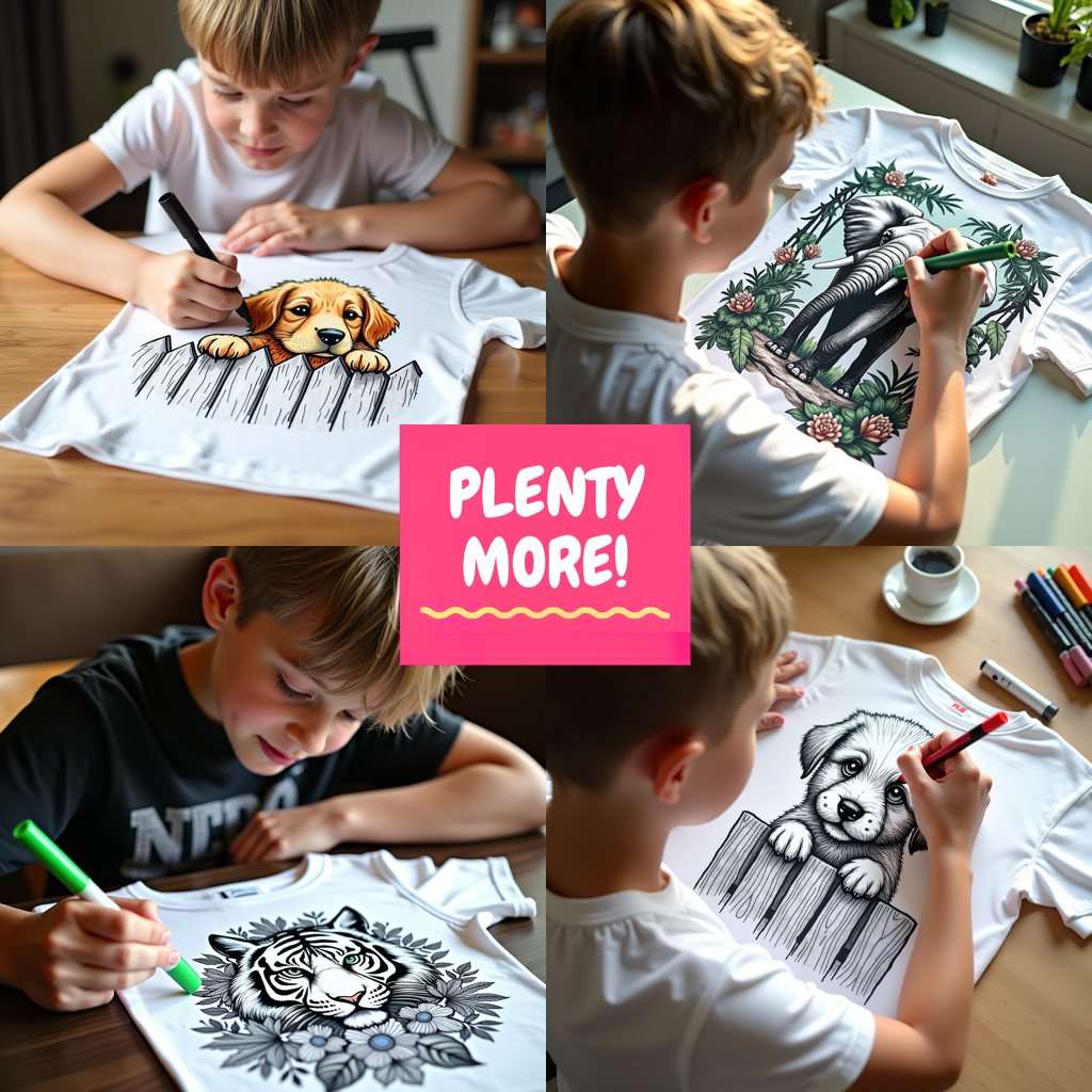 Kid's T-shirt Coloring Kit with 10 Fabric Markers - Cute Leopard