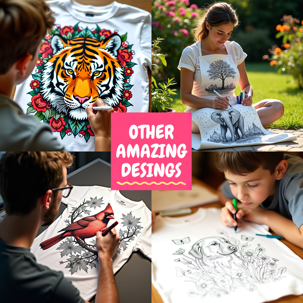 Unisex T-shirt Coloring Kit with 10 Fabric Markers - Tiger