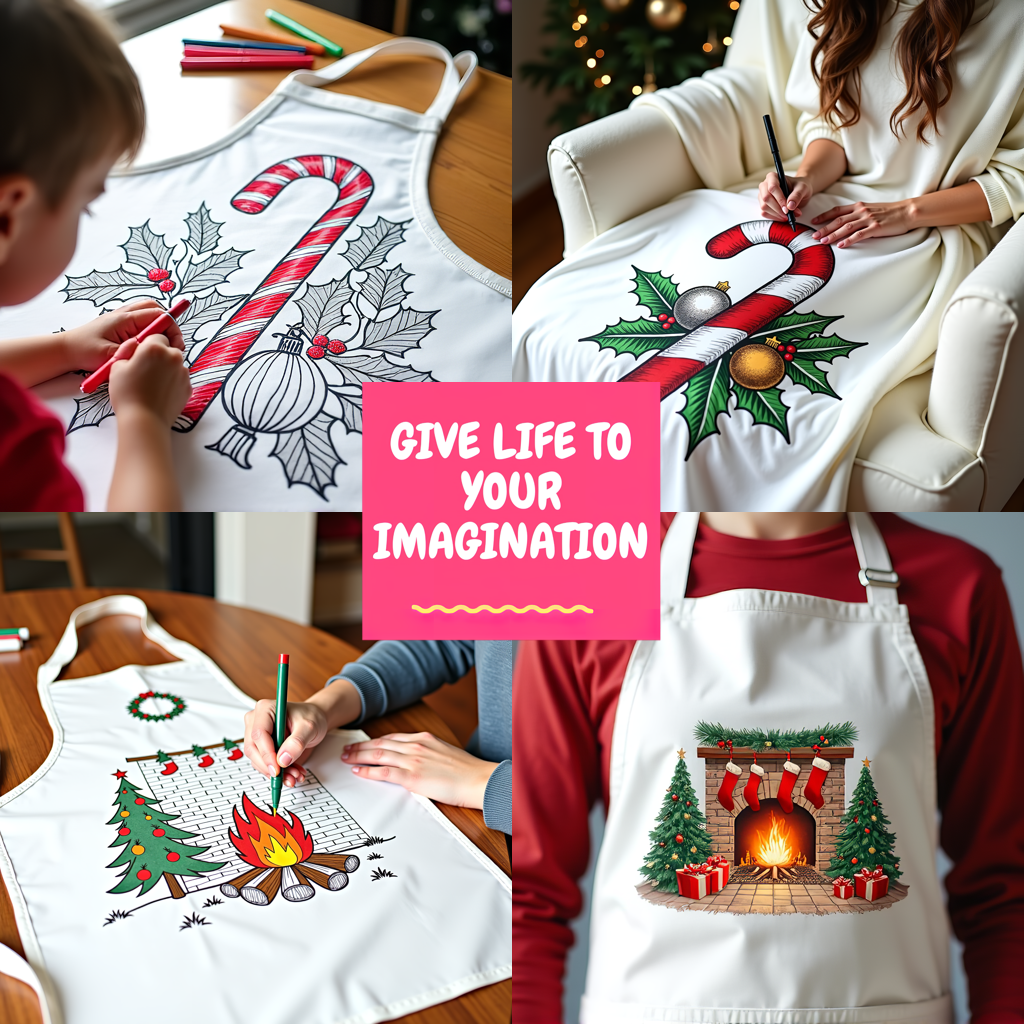 Apron Coloring Kit with 10 Fabric Markers - Candy Cane and Ornaments