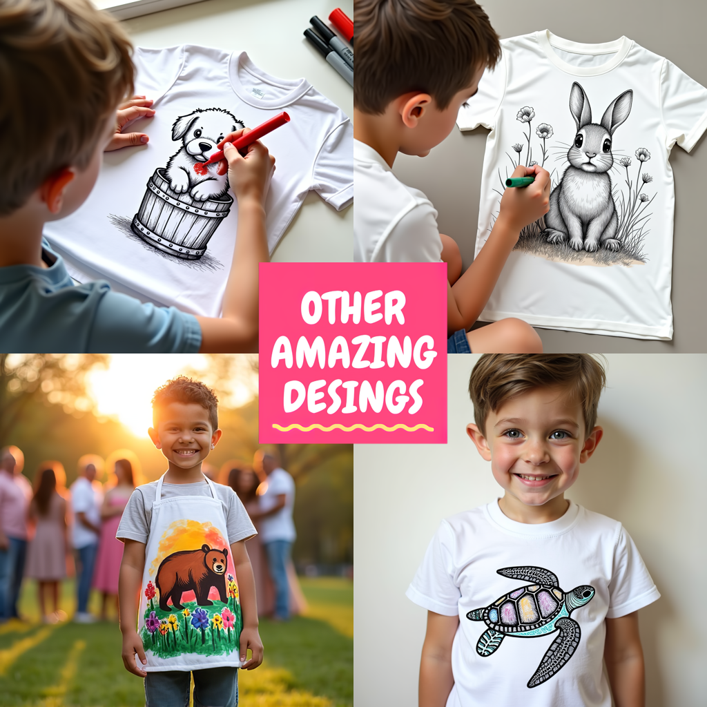 Kid's T-shirt Coloring Kit with 10 Fabric Markers - Cat in a Flower Pot