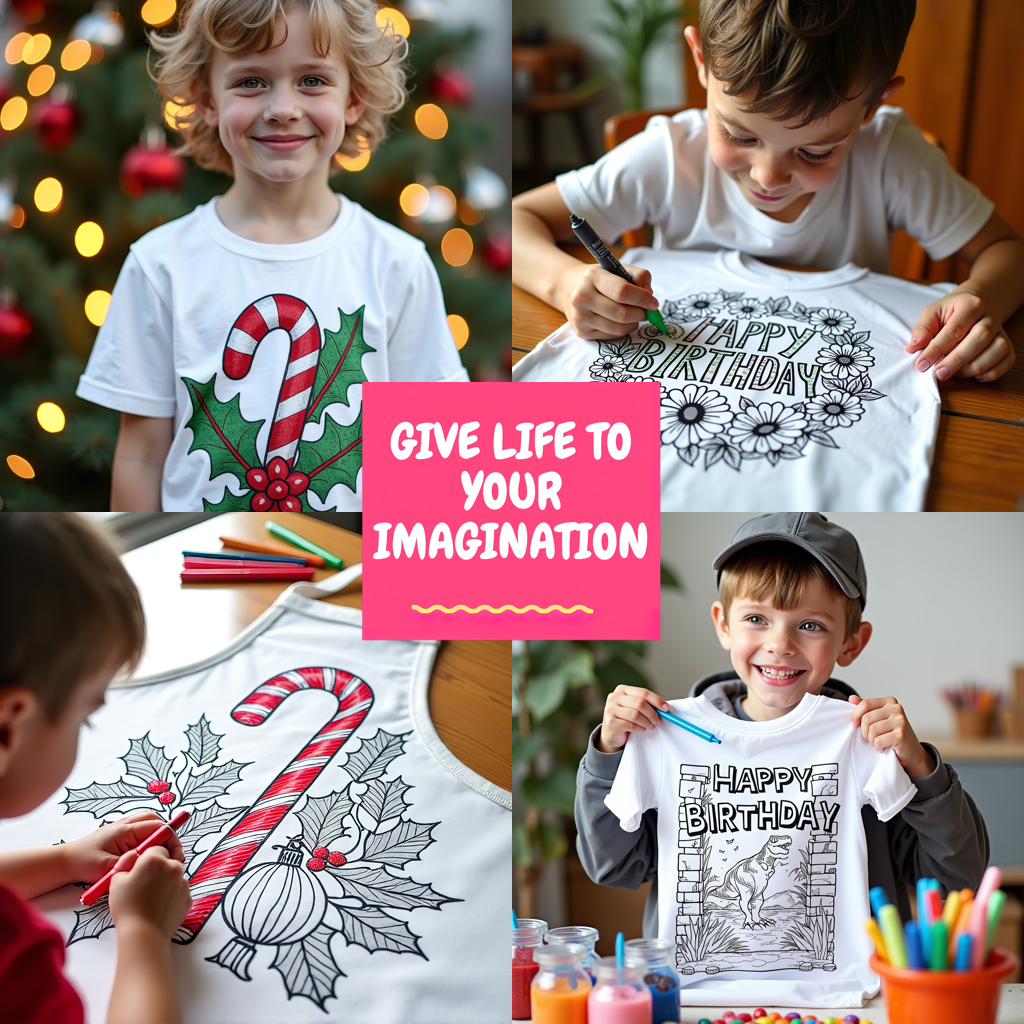 Kid's T-shirt Coloring Kit with 10 Fabric Markers - Candy Cane and Ornaments