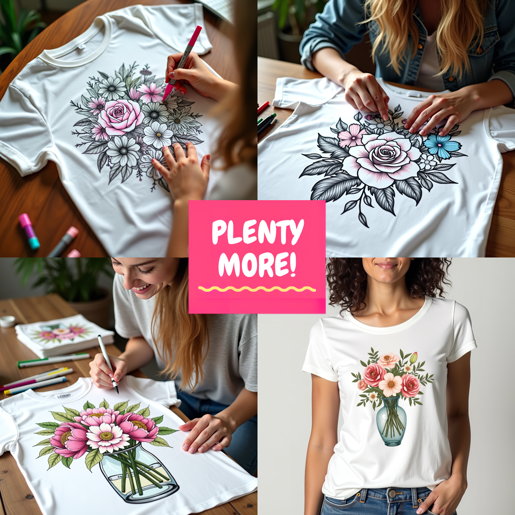 Adult Sweatshirt Coloring Kit with 10 Fabric Markers - Potted Flower