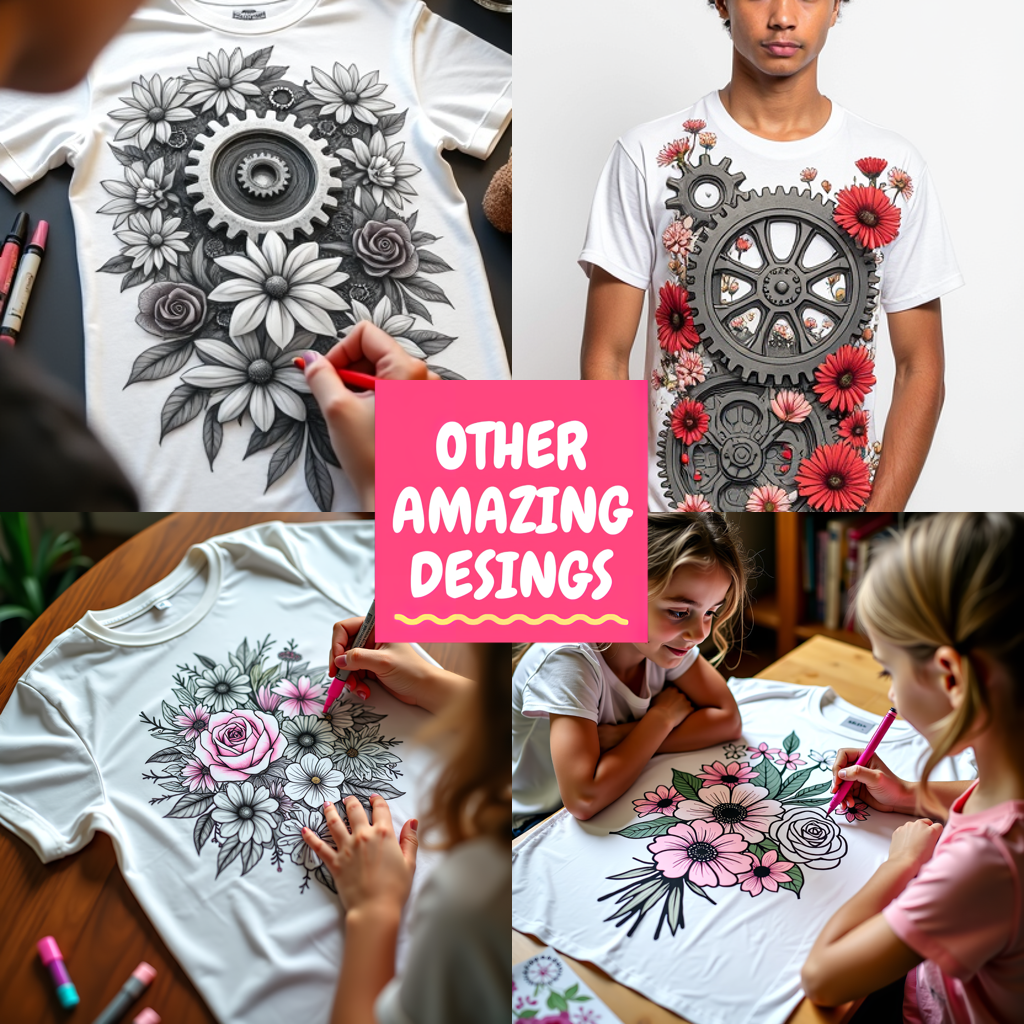 Unisex T-shirt Coloring Kit with 10 Fabric Markers - Floral Art