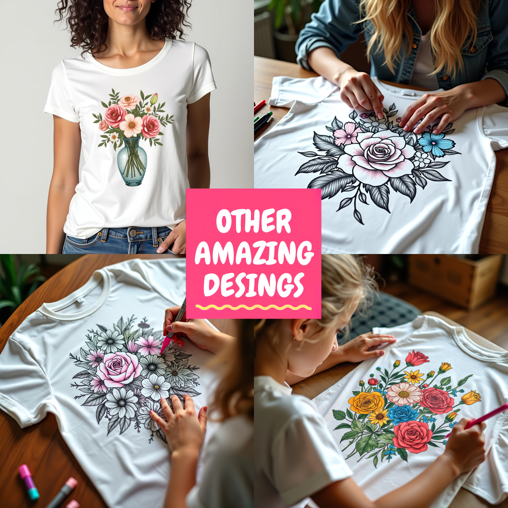 Women's T-shirt Coloring Kit with 10 Fabric Markers - Floral Art