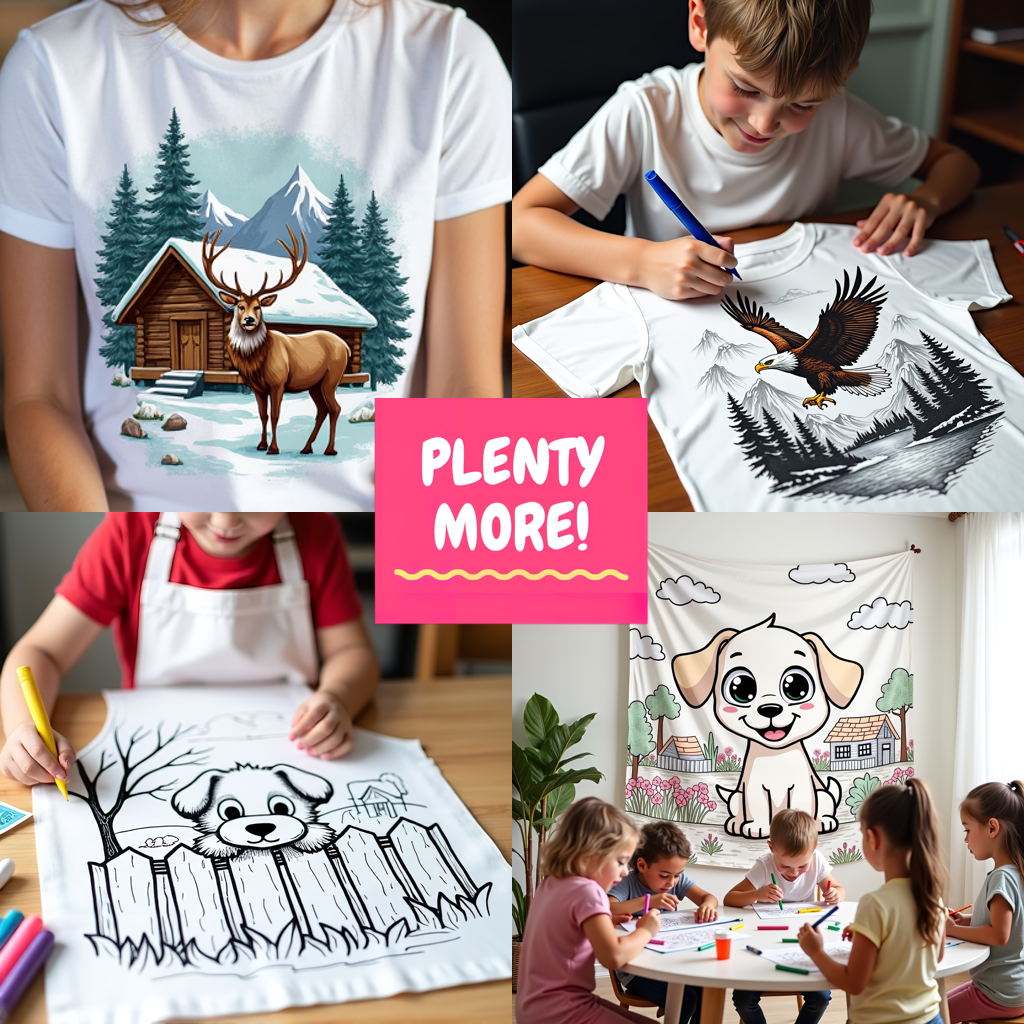 Kid's T-shirt Coloring Kit with 10 Fabric Markers - Deer in Snowy Forest