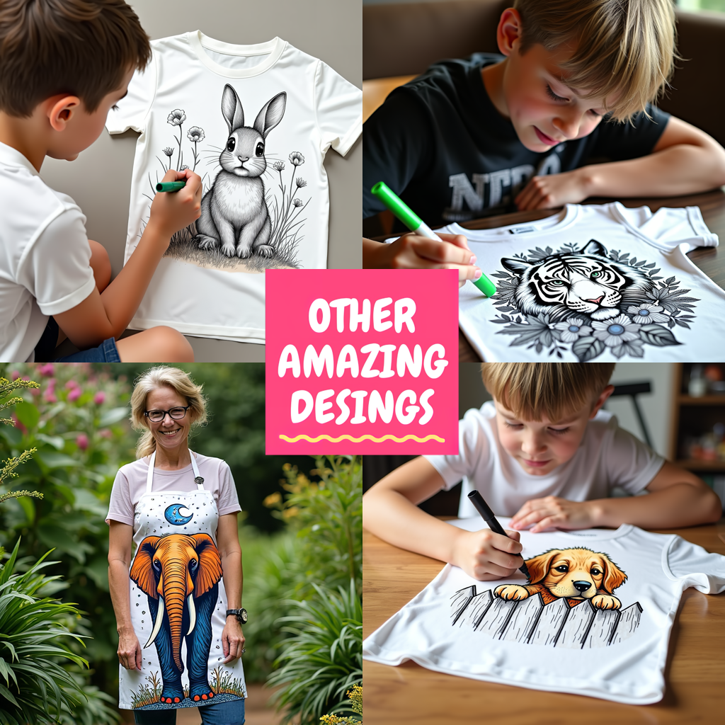 Unisex T-shirt Coloring Kit with 10 Fabric Markers - Deer in Snowy Forest