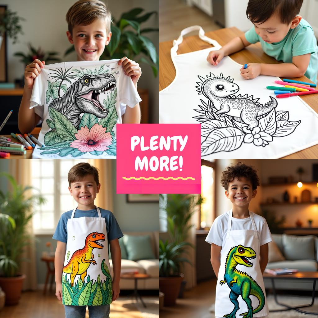 Apron Coloring Kit with 10 Fabric Markers - Dinosaur
