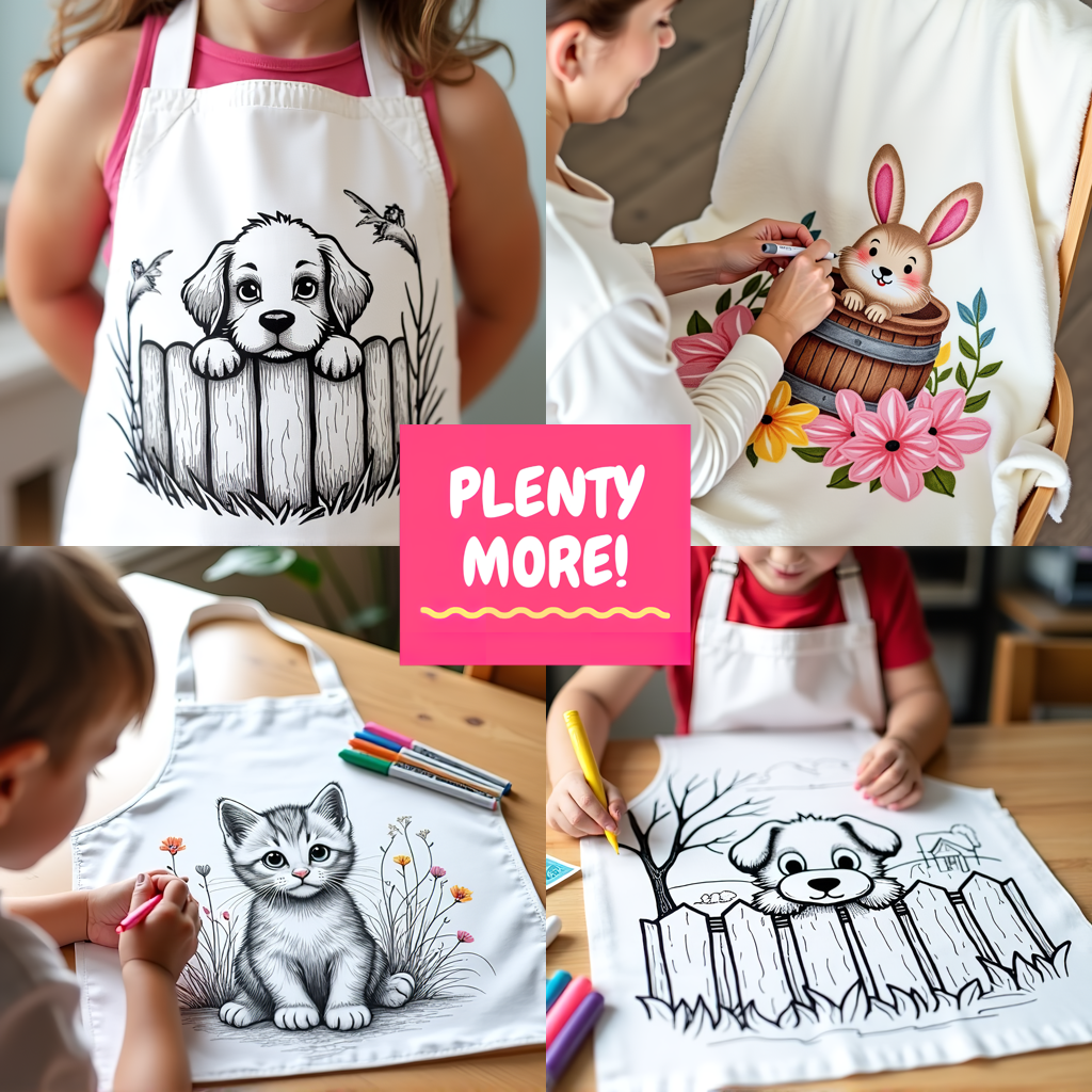 Apron Coloring Kit with 10 Fabric Markers - Cute Bear