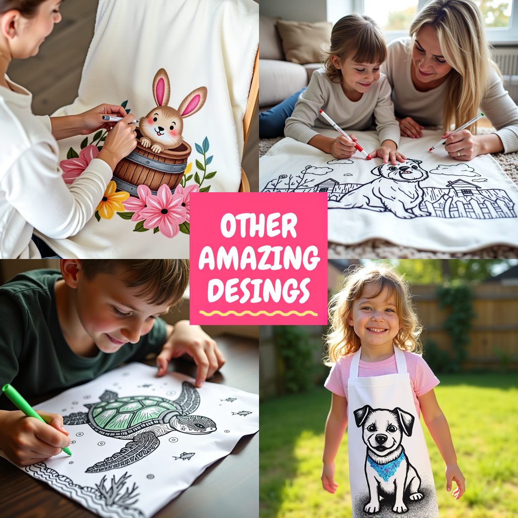 Blanket Coloring Kit with 10 Fabric Markers - Cute Bear