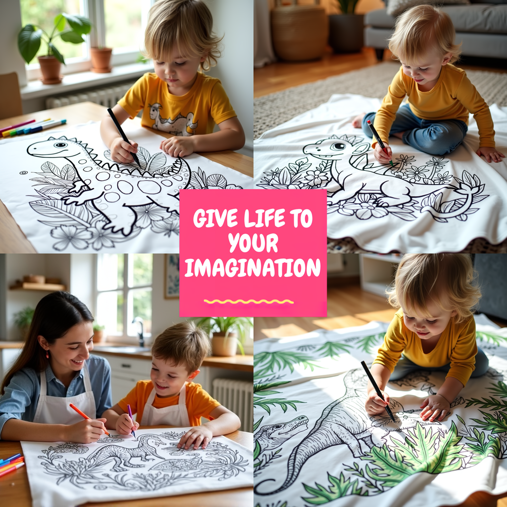 Indoor Wall Tapestries Coloring Kit with 10 Fabric Markers - Marine Dinosaur