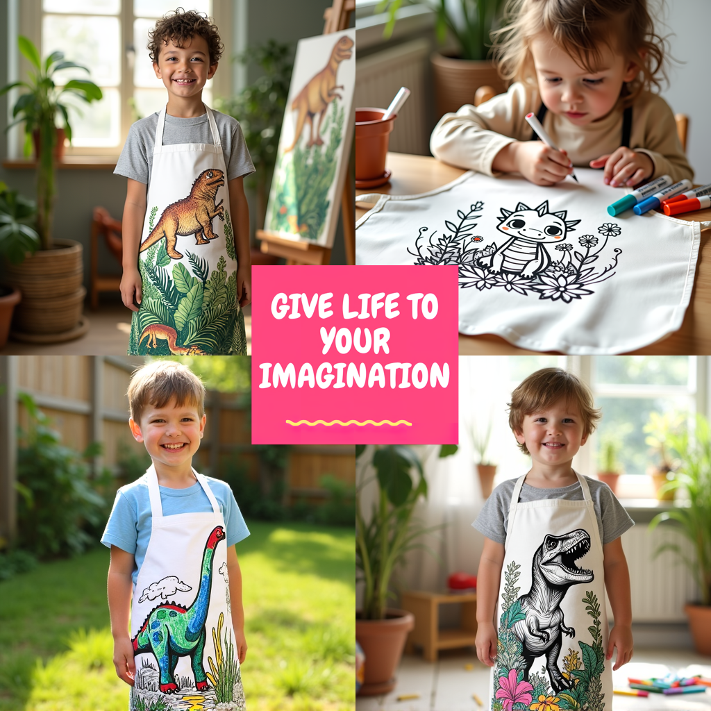 Apron Coloring Kit with 10 Fabric Markers - Pterodactyl