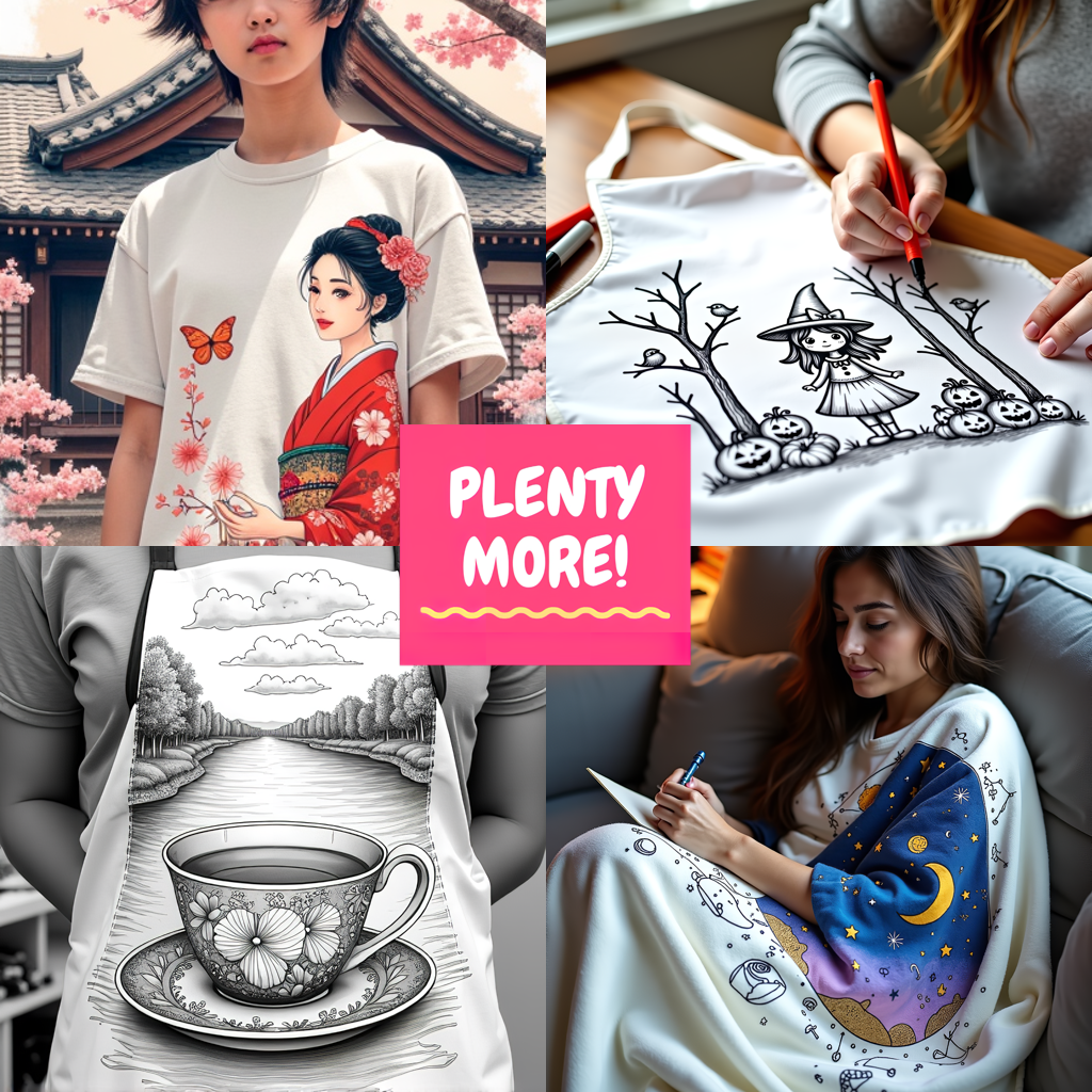 Apron Coloring Kit with 10 Fabric Markers - Japanese Culture