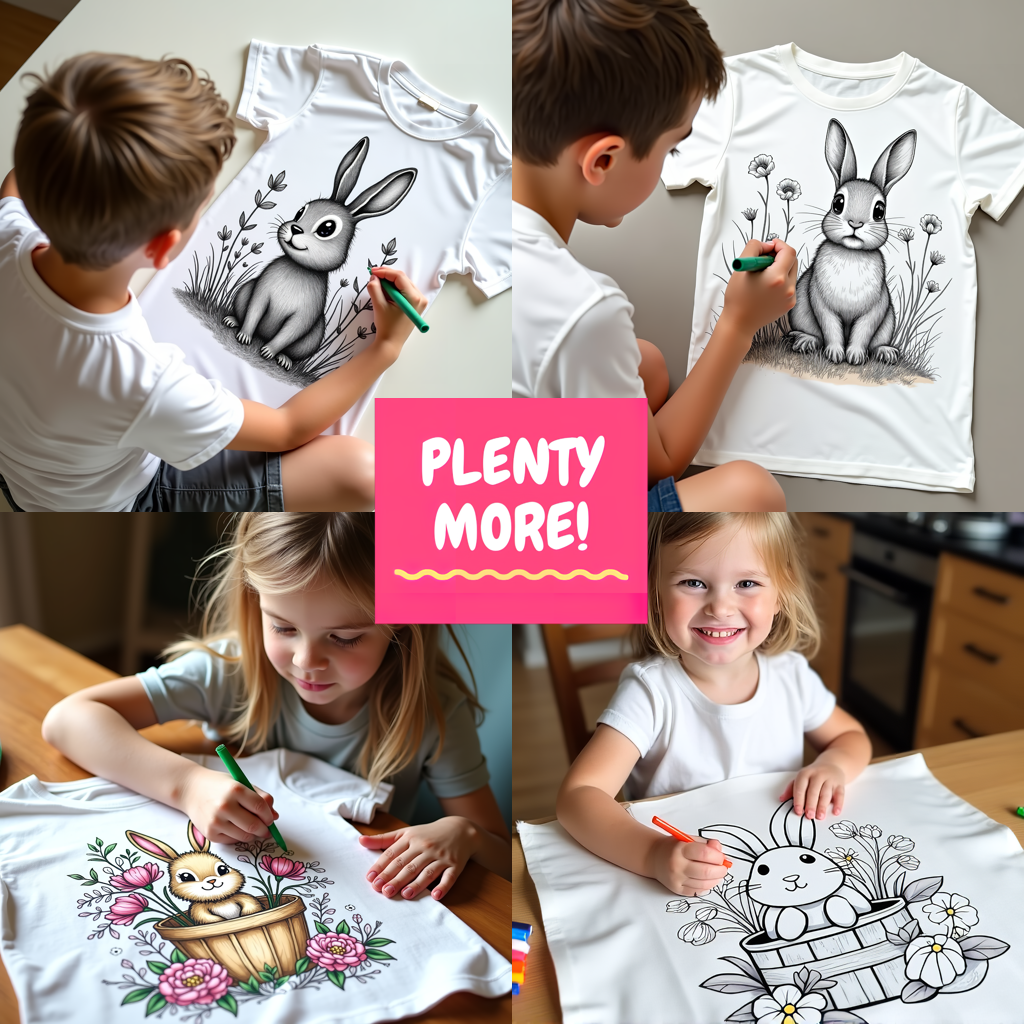 Kid's T-shirt Coloring Kit with 10 Fabric Markers - Rabbit