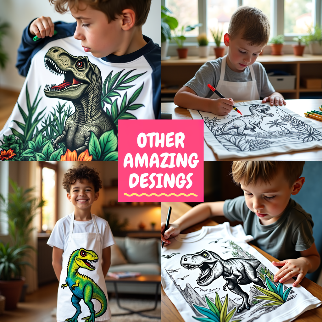 Unisex T-shirt Coloring Kit with 10 Fabric Markers - Dinosaur