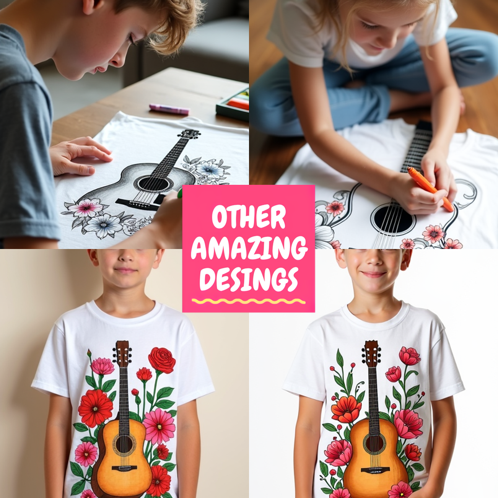 Kid's T-shirt Coloring Kit with 10 Fabric Markers - Guitar