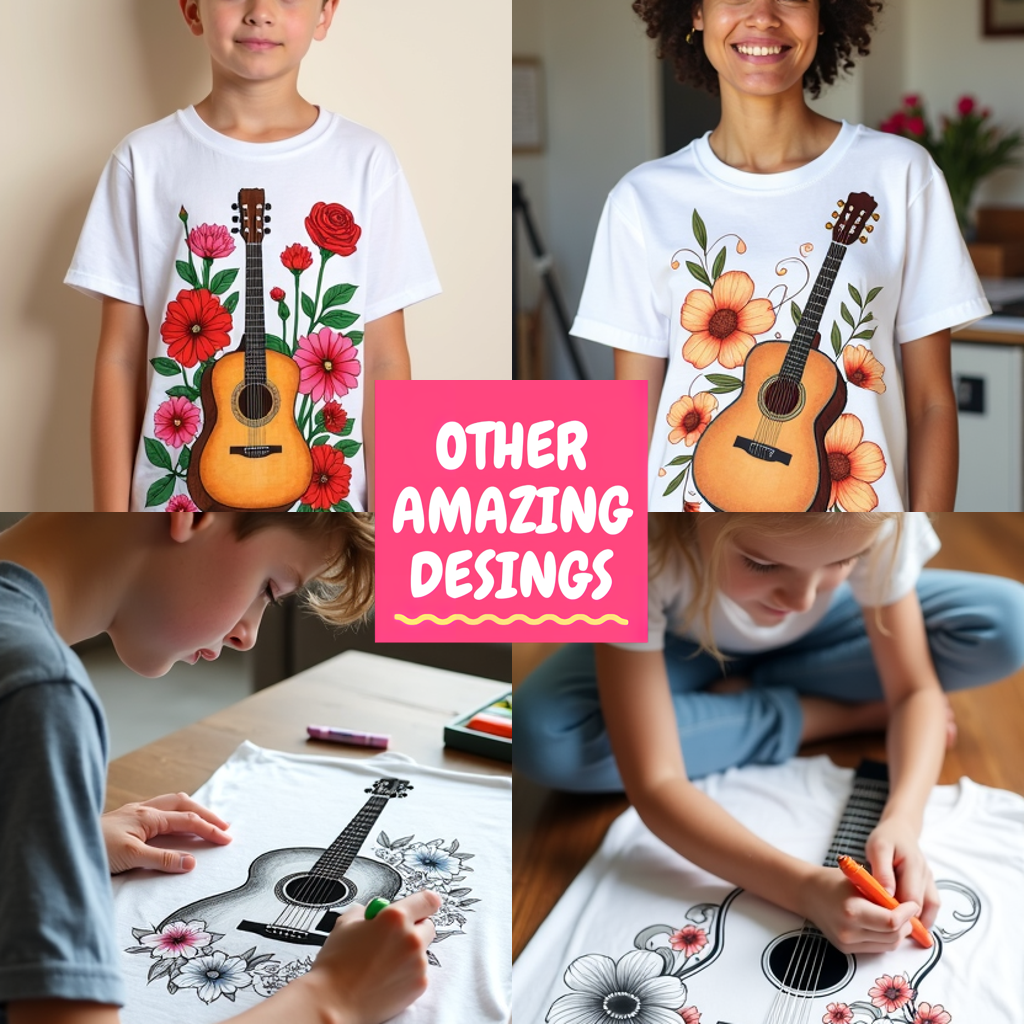 Unisex T-shirt Coloring Kit with 10 Fabric Markers - Guitar