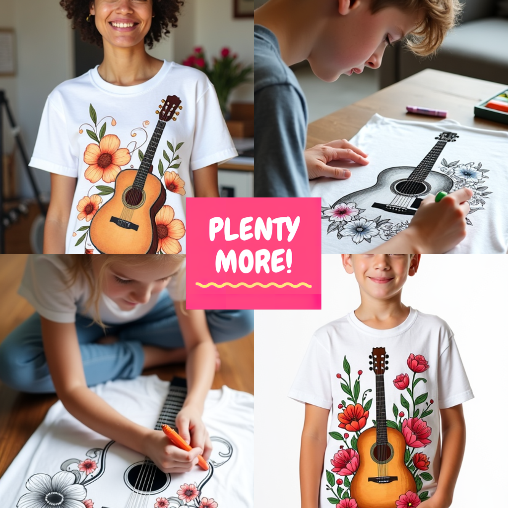 Women's T-shirt Coloring Kit with 10 Fabric Markers - Guitar