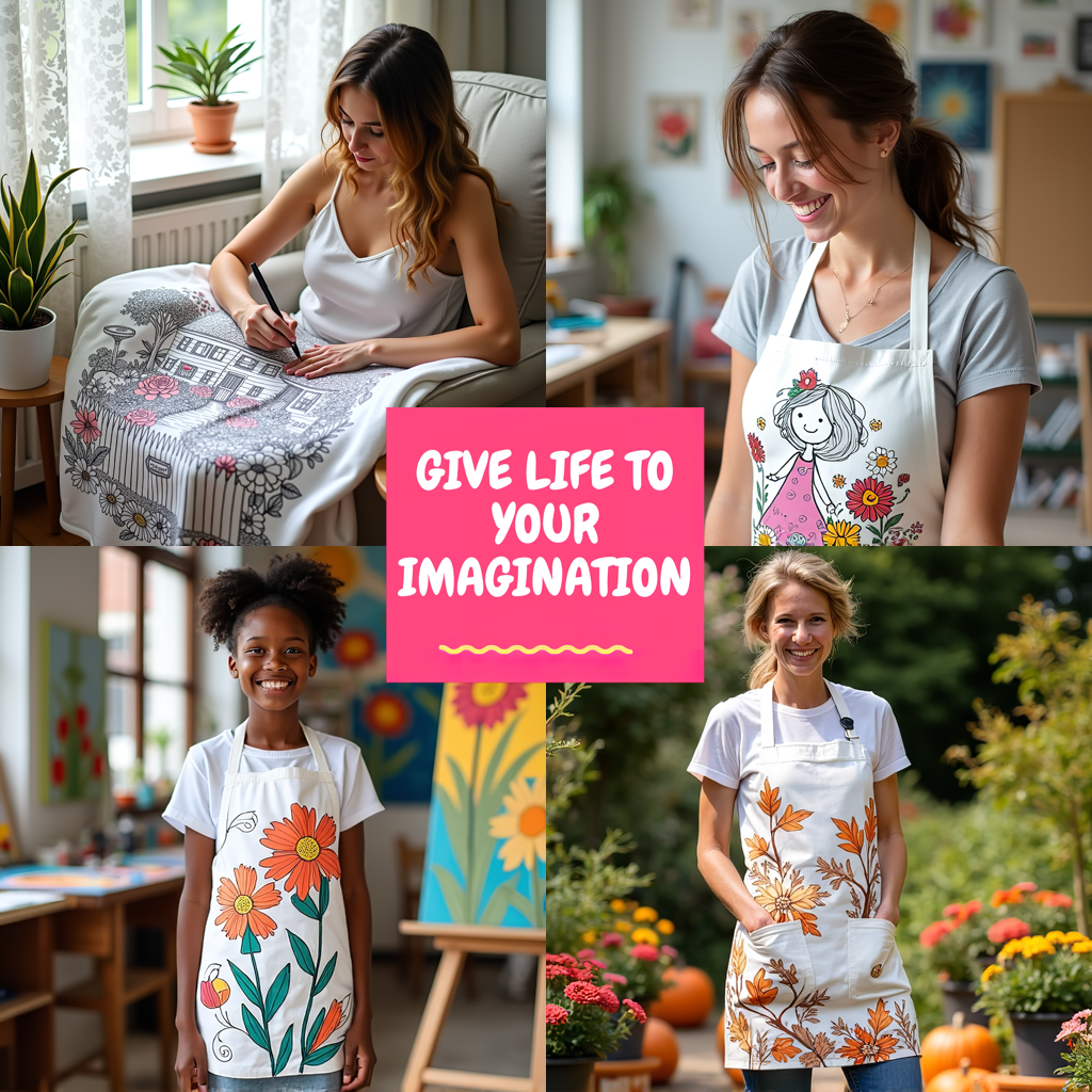 Apron Coloring Kit with 10 Fabric Markers - Floral Design