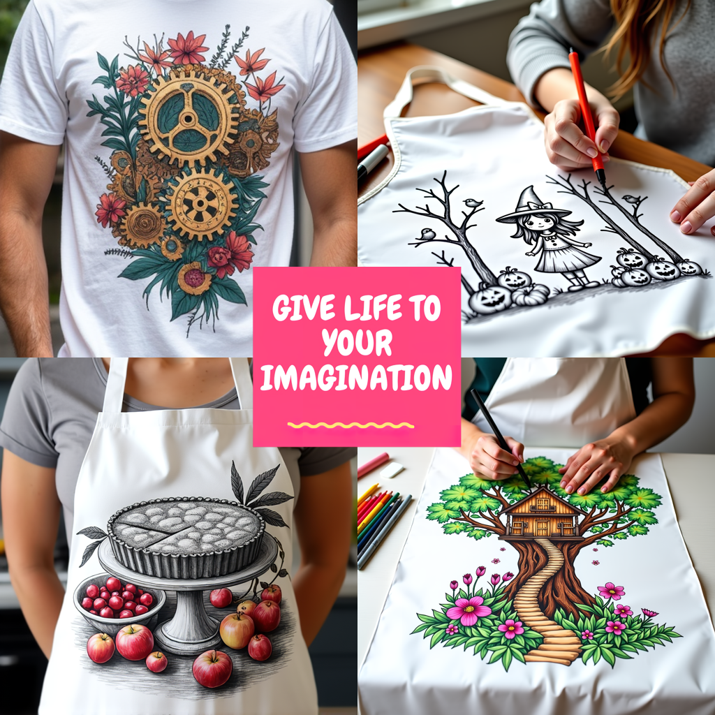 Apron Coloring Kit with 10 Fabric Markers - Mechanical Art