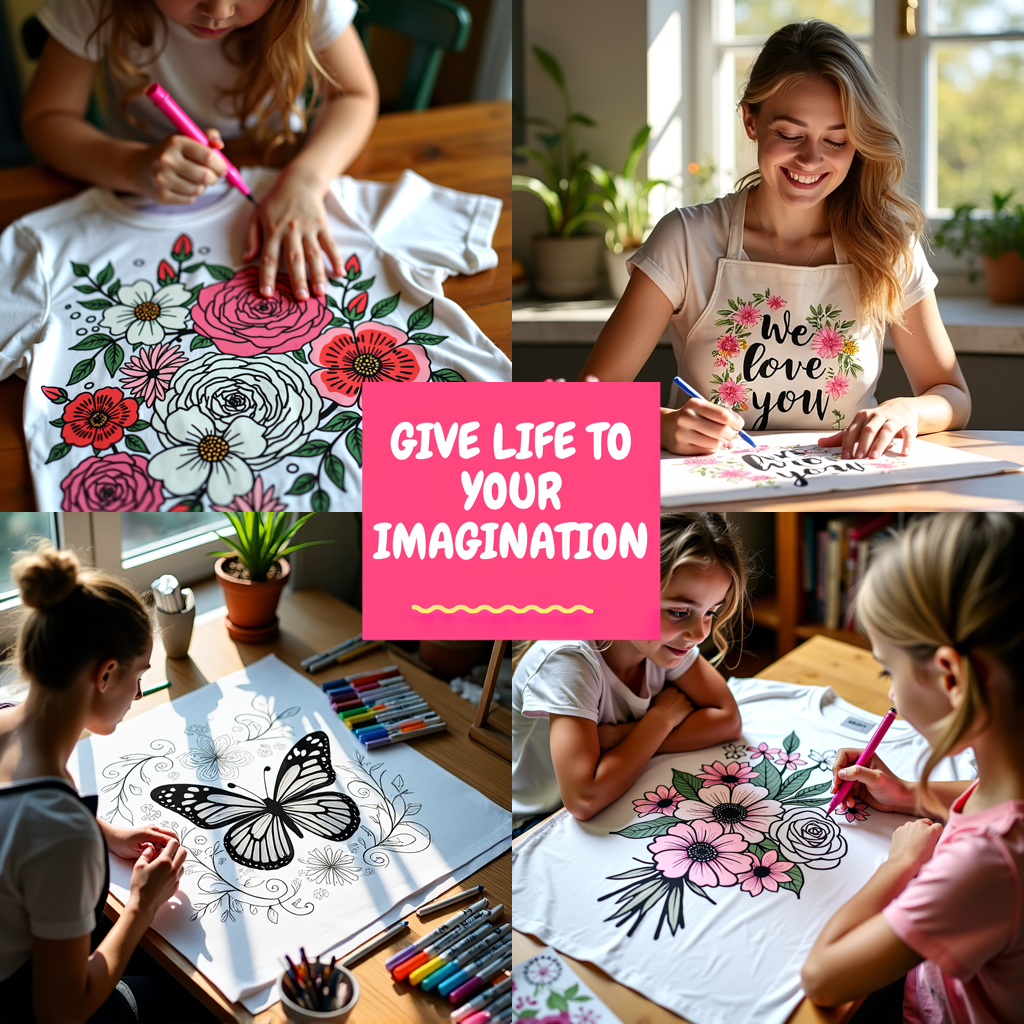 Apron Coloring Kit with 10 Fabric Markers - Mechanical Rose Design