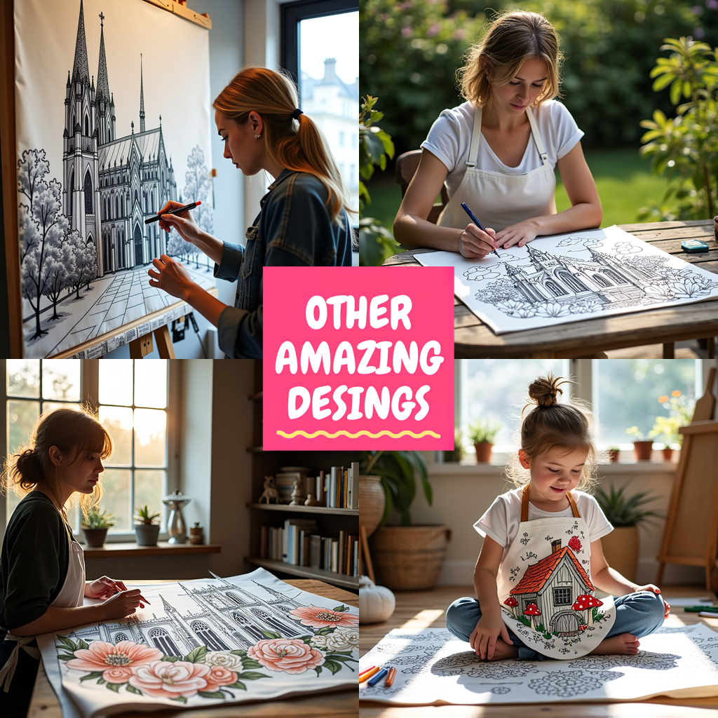 Blanket Coloring Kit with 10 Fabric Markers - Steampunk Towers