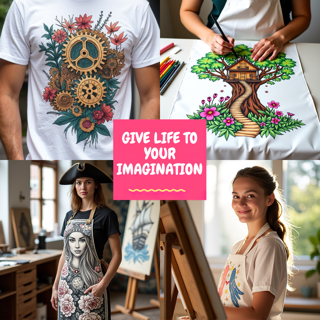 Apron Coloring Kit with 10 Fabric Markers - Steampunk Girl