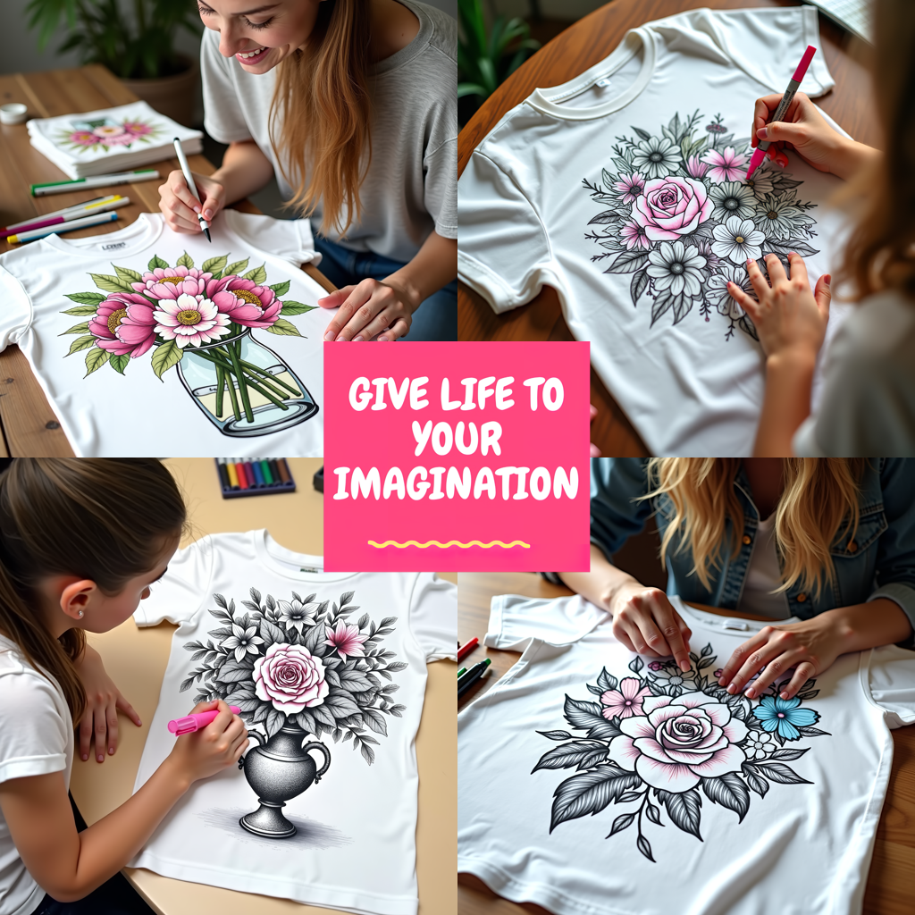 Adult Sweatshirt Coloring Kit with 10 Fabric Markers - Floral Design