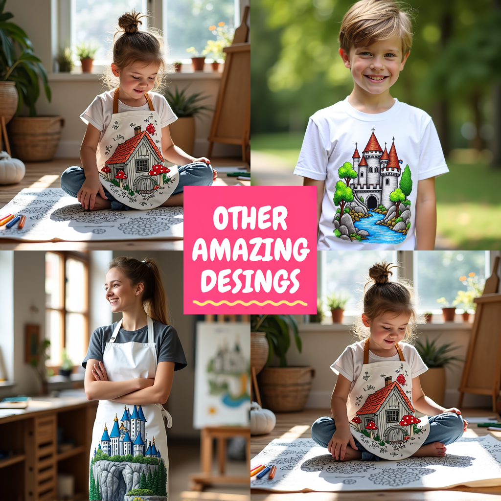Kid's T-shirt Coloring Kit with 10 Fabric Markers - Steampunk Towers