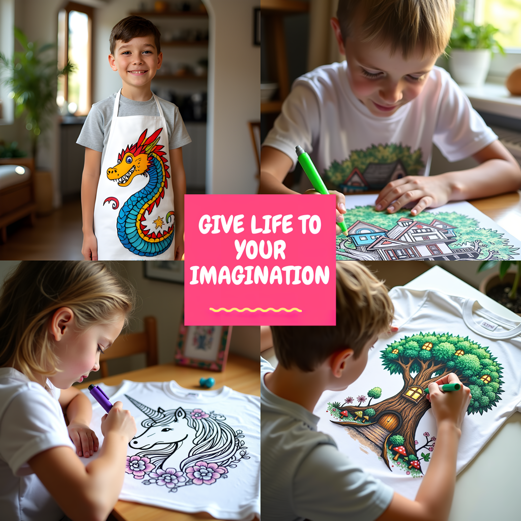 Kid's T-shirt Coloring Kit with 10 Fabric Markers - Mechanical Art