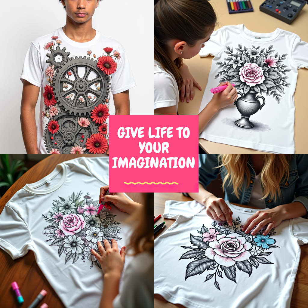 Adult Sweatshirt Coloring Kit with 10 Fabric Markers - Mechanical Rose Design