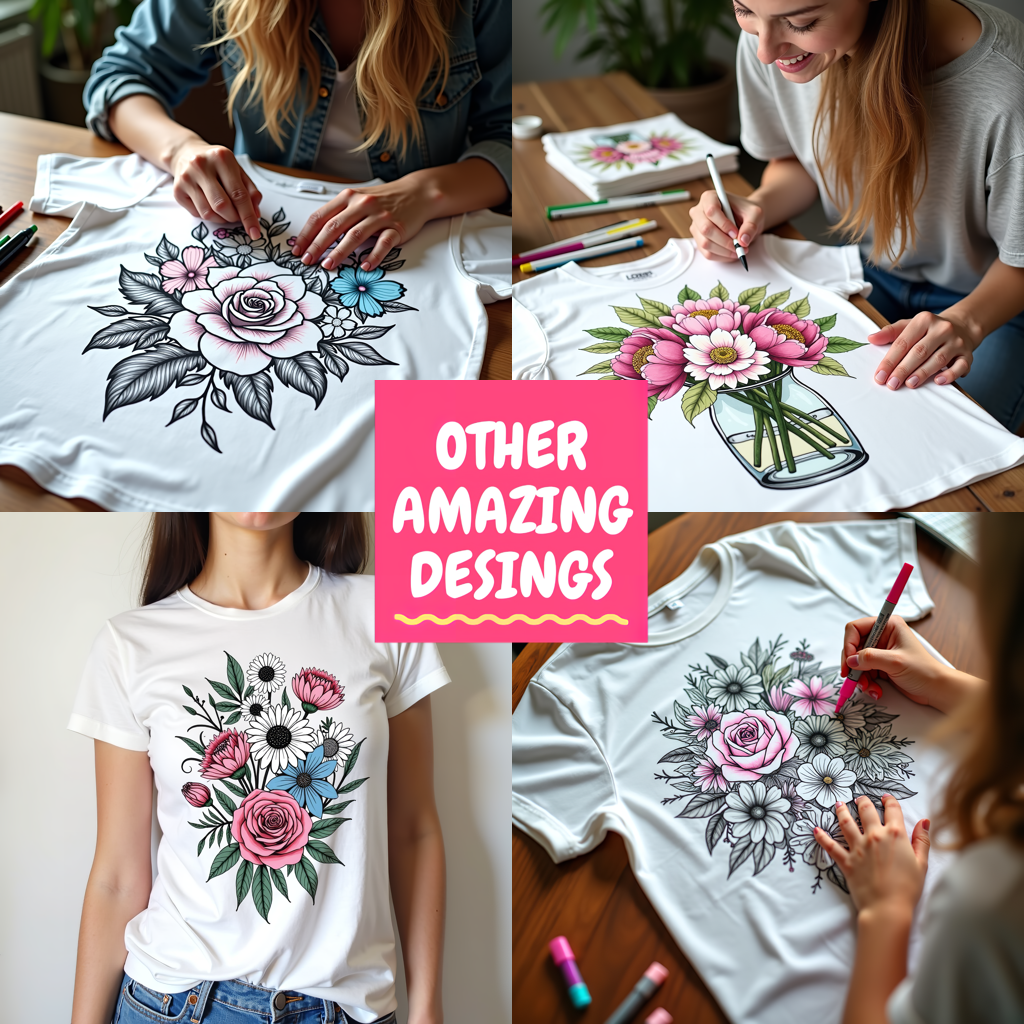 Women's T-shirt Coloring Kit with 10 Fabric Markers - Mechanical Rose Design