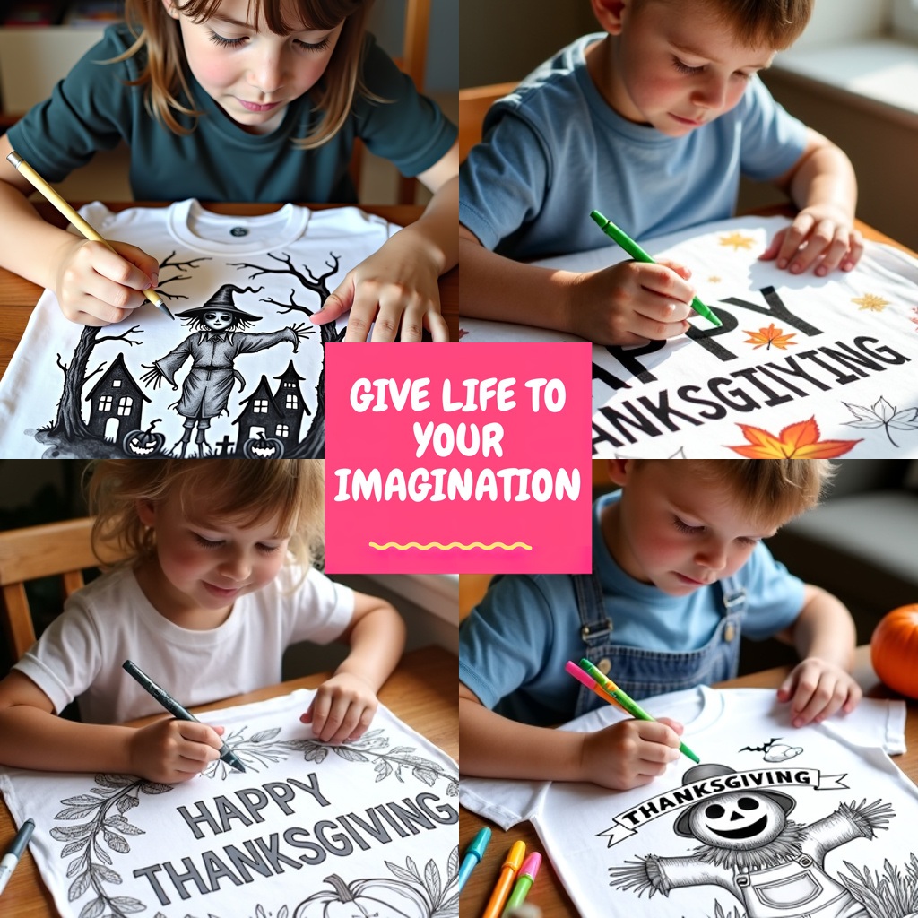 Kid's T-shirt Coloring Kit with 10 Fabric Markers - Thanksgiving