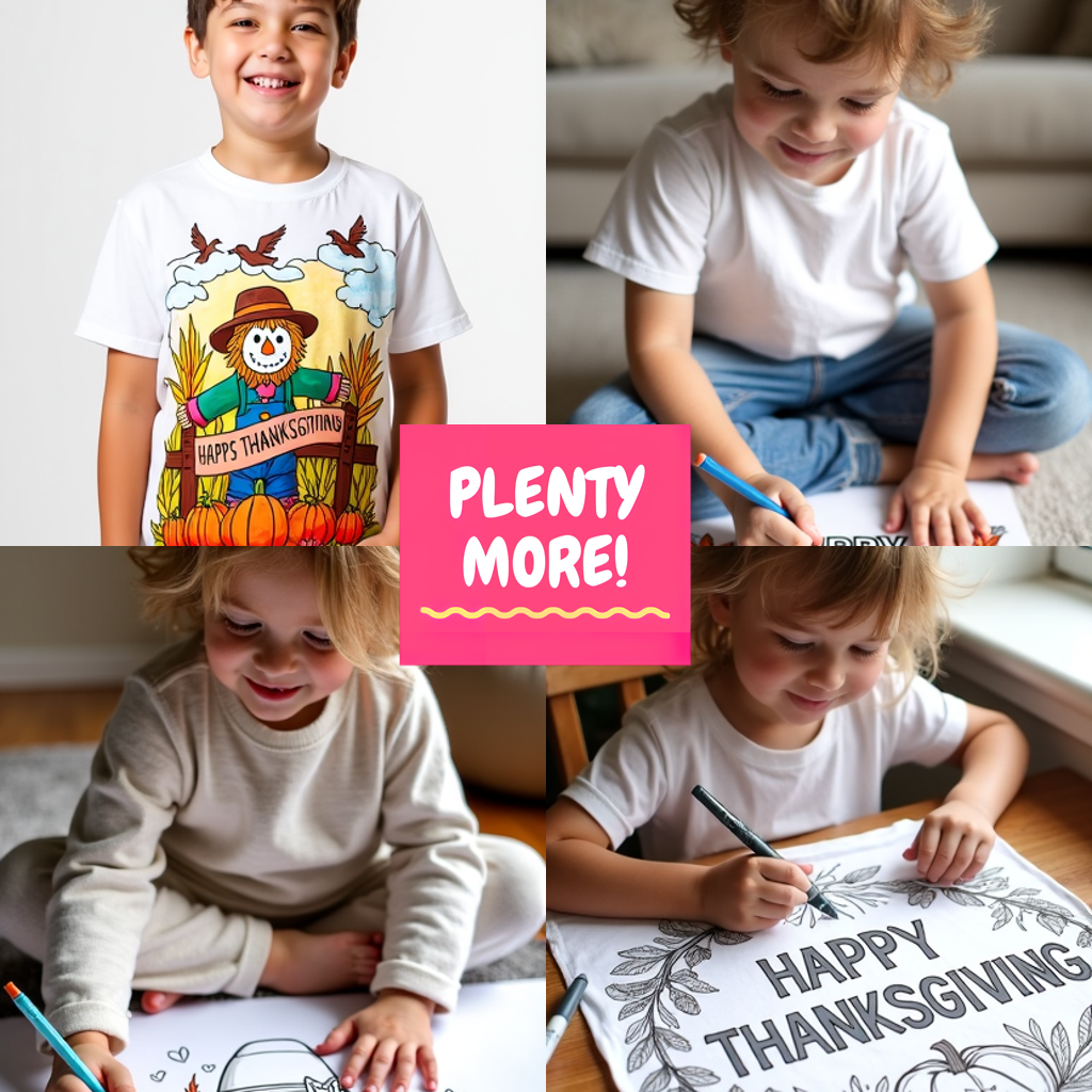 Kid's T-shirt Coloring Kit with 10 Fabric Markers - Thanksgiving