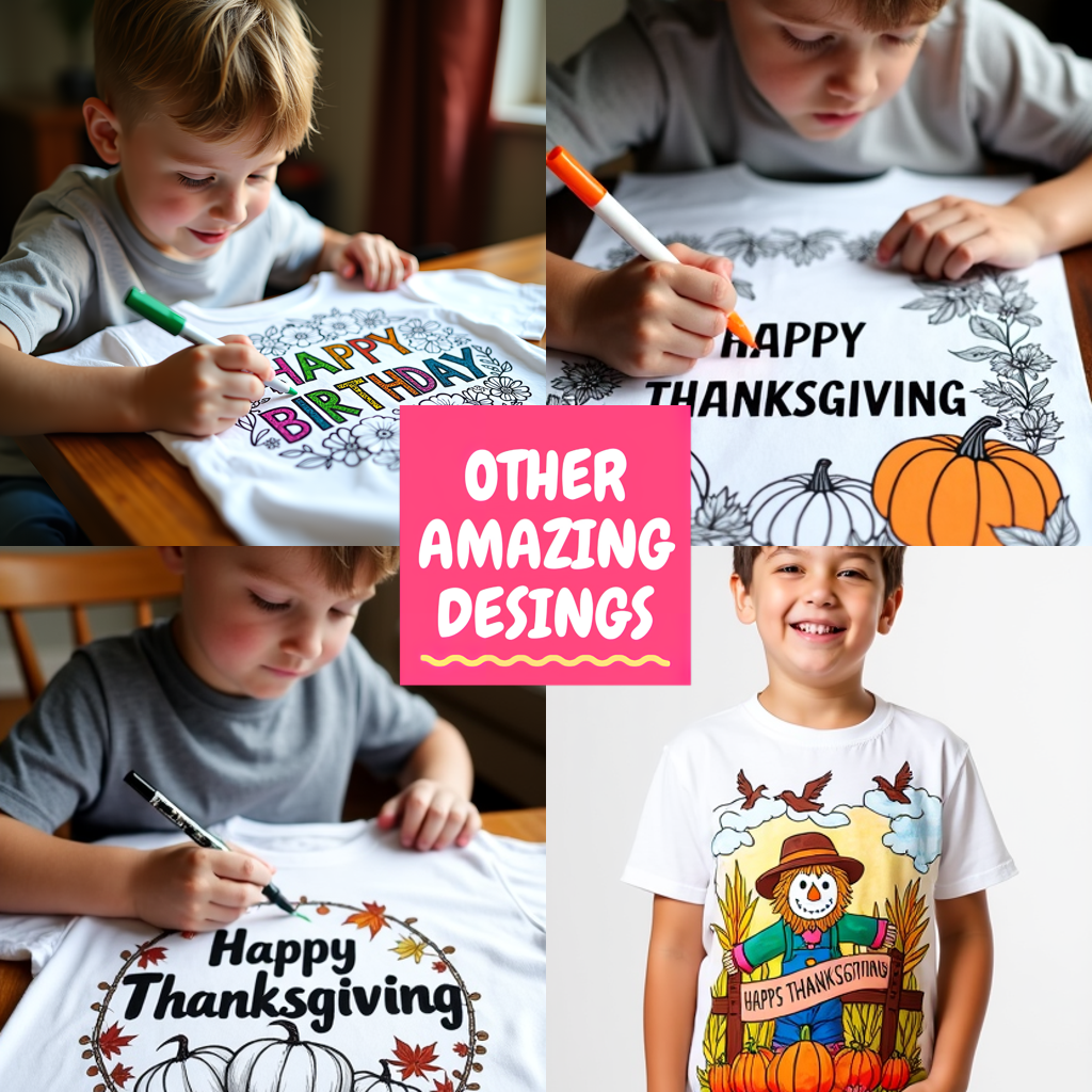 Kid's T-shirt Coloring Kit with 10 Fabric Markers - Thanksgiving Scarecrow