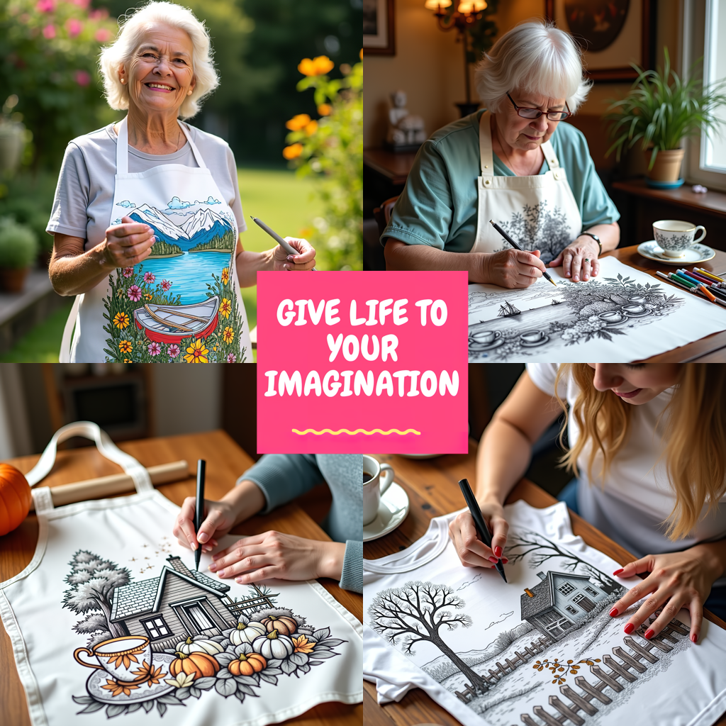 Apron Coloring Kit with 10 Fabric Markers - Floral Landscape