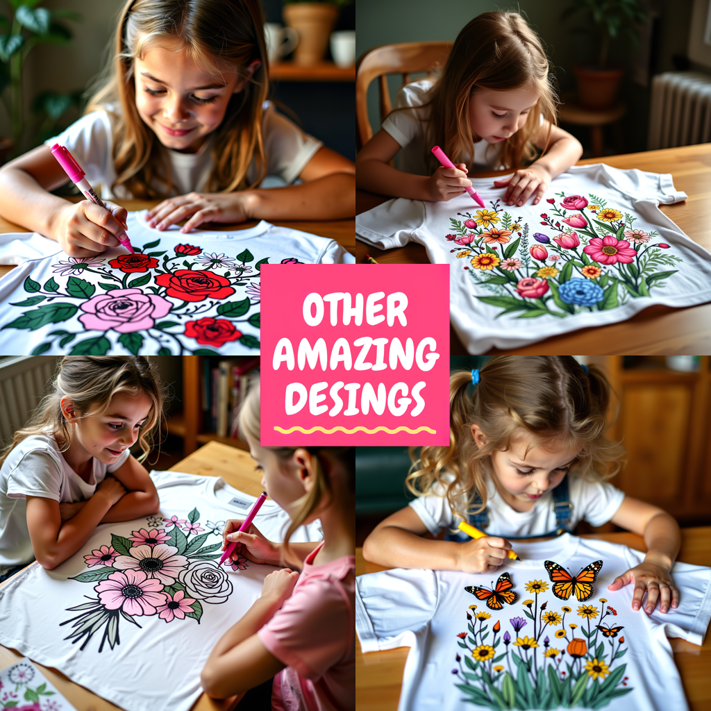 Kid's T-shirt Coloring Kit with 10 Fabric Markers - Floral Wreath