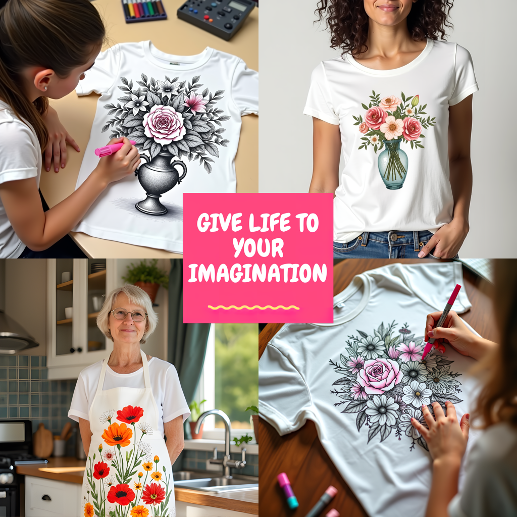 Women's T-shirt Coloring Kit with 10 Fabric Markers - Floral Wreath